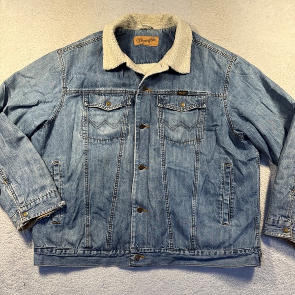 Wrangler Authentic Western Jean Jacket Mens Sherpa Lined Denim Trucker Coat XL - Picture 1 of 7